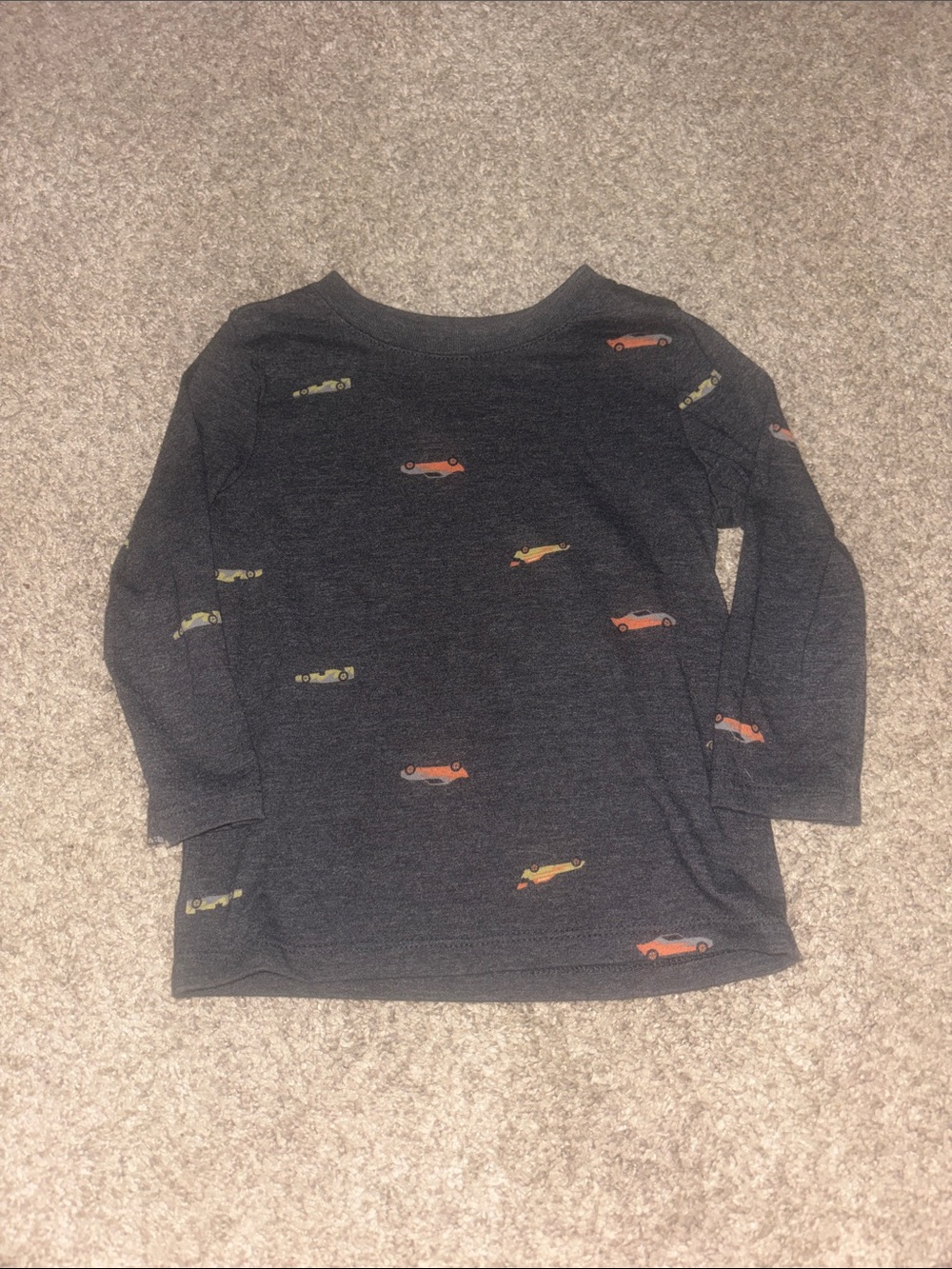 Cat & Jack Charcoal Long Sleeve Tee with Orange and Yellow Cars